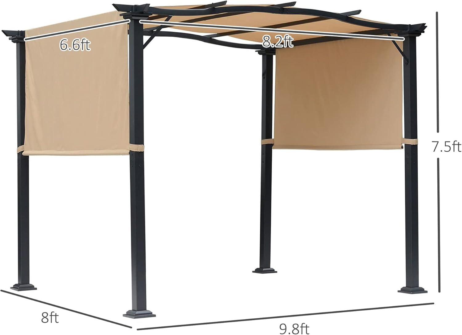 Outsunny 8' x 10' Retractable Pergola Canopy Steel Frame Polyester Fabric Gazebo with Retractable Canopy Shade Awning