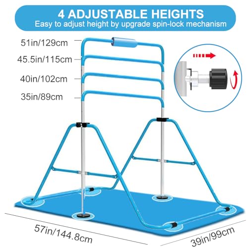 Expandable Gymnastics Bar for Kids, Adjustable Height Junior Training Kip Bar, Folding Gymnastic Horizontal Bars Monkey Bar
