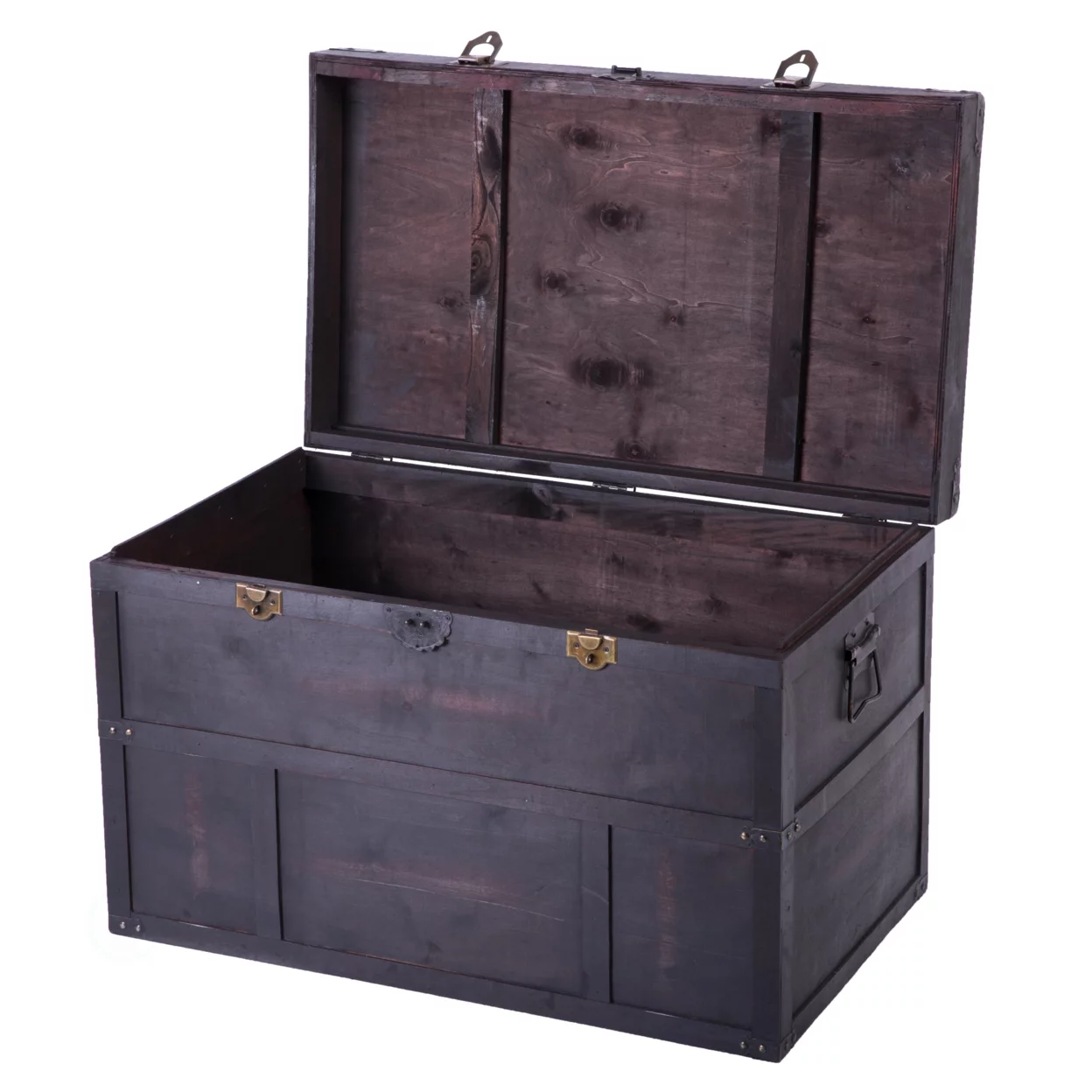 Antique Style Large Dark Wooden Storage Trunk with Lockable Latch