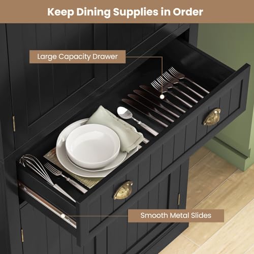 Tangkula 72" H Kitchen Pantry Cupboard Cabinet, Traditional Freestanding Large Tall Storage Cabinet with 2 Cabinets and Drawer, Adjustable Shelves