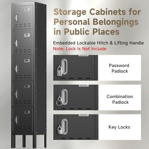 Locker Metal Storage Cabinet, Steel Office Storage Lockable Lockers for Employees Kids School Gym Home Garage Locker with Mirror & Hooks (5 Doors