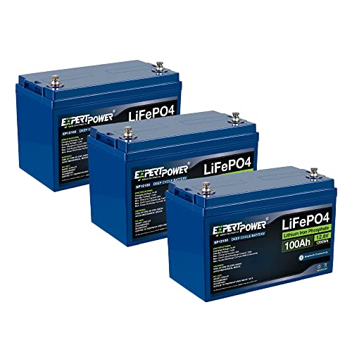 ExpertPower 4 Pack 12V 100Ah Lithium LiFePO4 Deep Cycle Rechargeable Battery | Bluetooth | 2500-7000 Life Cycles & 10-Year Lifetime | Built-in BMS |