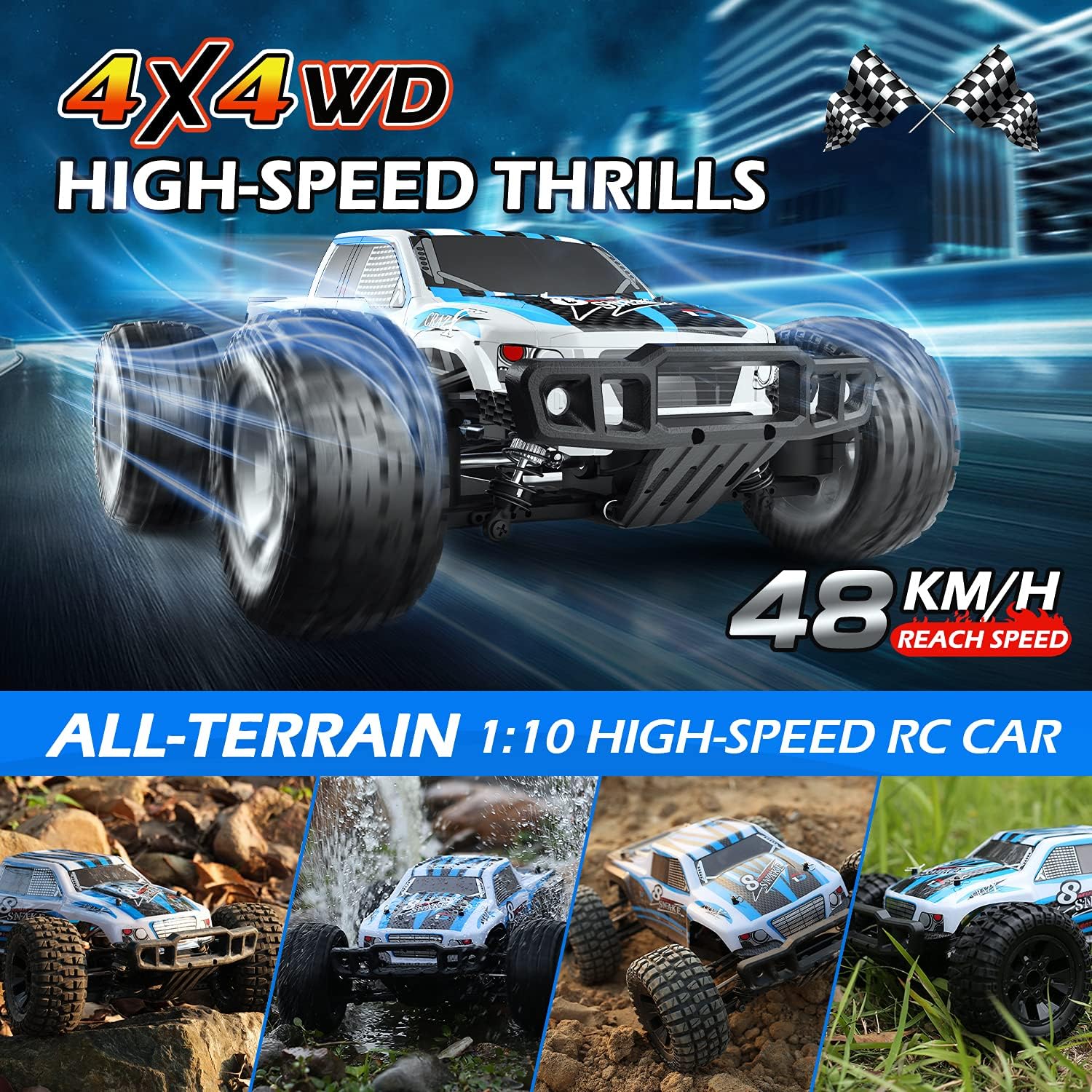 DEERC 9200E Large Hobby RC Cars, 48 KM/H 1:10 Scale Fast High Speed Remote Control Car for Adult Boy