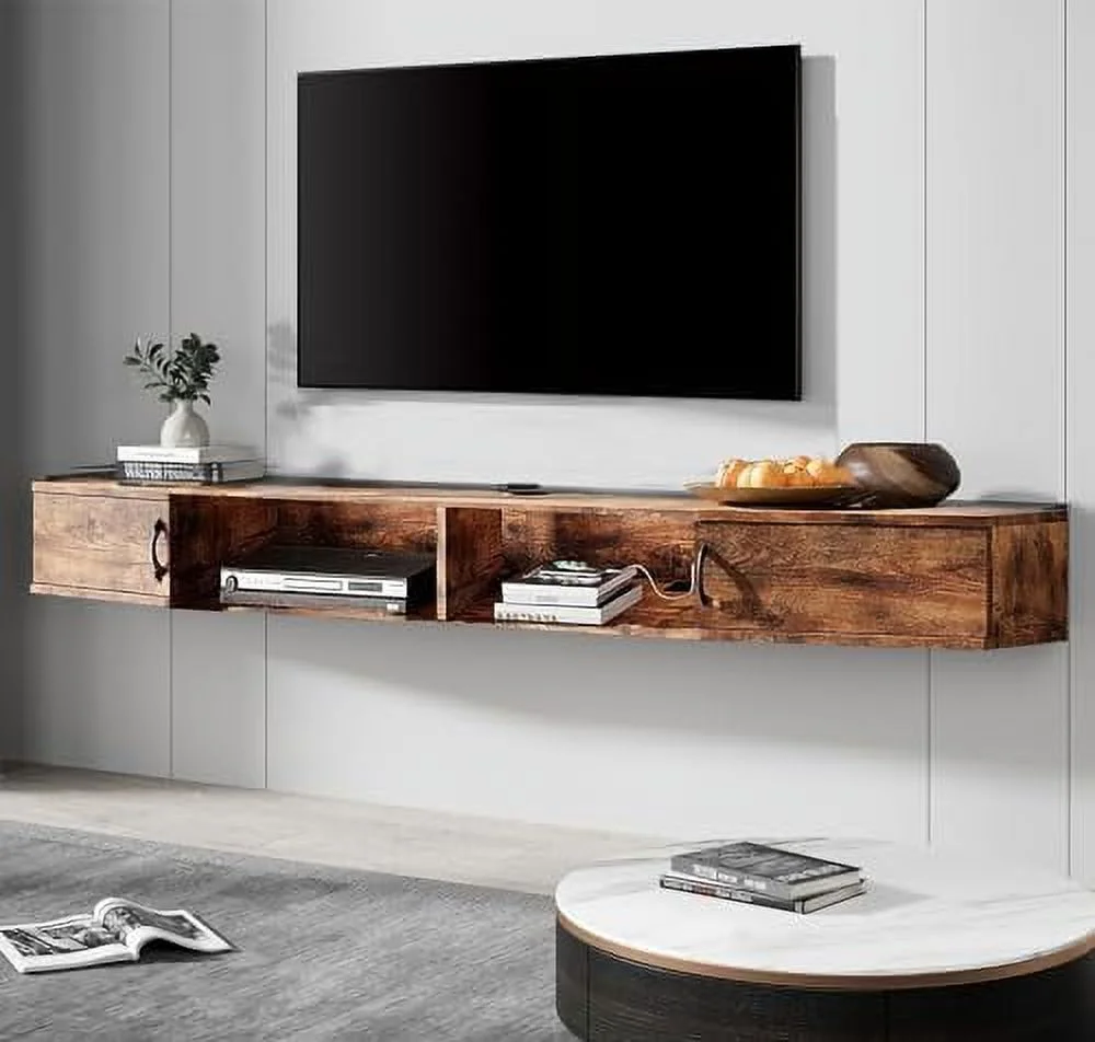 HJZUINIUNIU Audio Video Shelving Wall Mounted Floating TV Stand Wood TV Media Console Floating Entertainment Center Desk with  TV  Console for Living