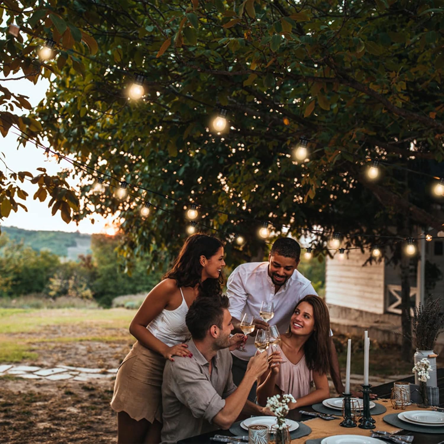 Outdoor String Lights LED100FT Waterproof IP65 Connectable Dimmable Patio Lights for Bistro Cafe Porch Party
