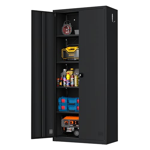 Qiaoxuan Metal Garage Storage Cabinet with 2 Doors and 4 Adjustable Shelves, Steel Locking Office File Cabinet, Tall Tool Cabinet for Home, Garage