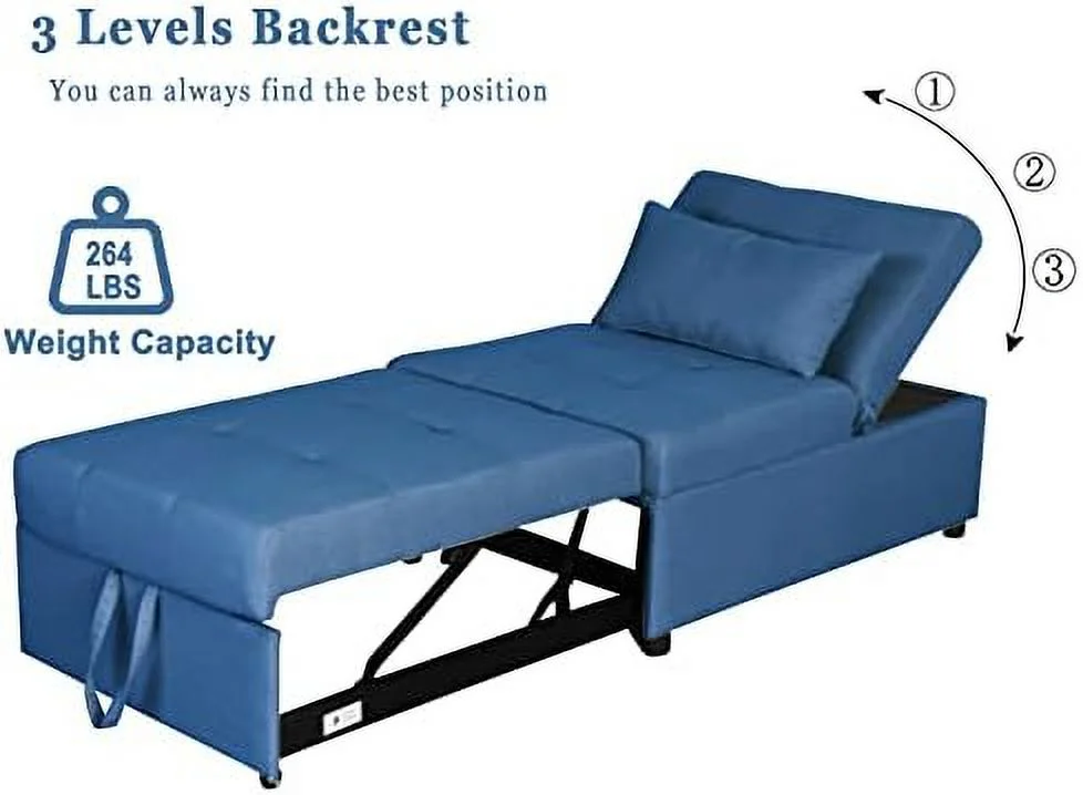 YZboomLife Sleeper Chair Bed  Convertible Chair 4 in 1 Multi- Folding Ottoman Sofa Bed Pull Out Sleeper Chair Beds  Adjustable Backrest  Single Bed