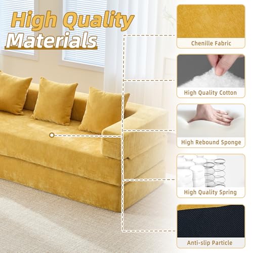 Convertible Sleeper Sofa Bed with Cylindrical Pillow, Corduroy Folding Mattress Couch with Fixed-Shape Frame