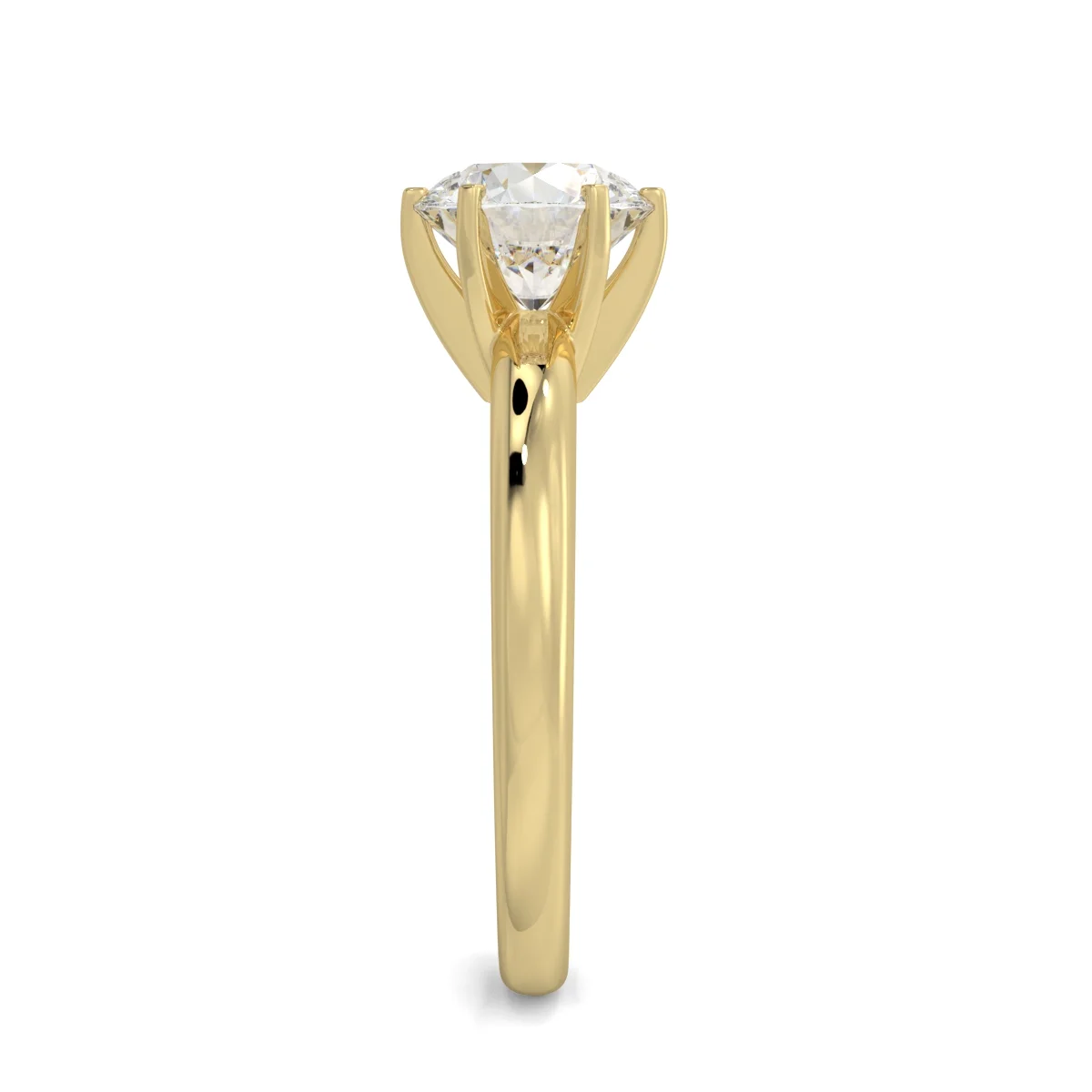 1 Carat Round Brilliant Moissanite Solitaire Engagement Ring in 14k Yellow Gold (G-H, VS, cttw) 6-Prong Size 8 by Beverly Hills Jewelers