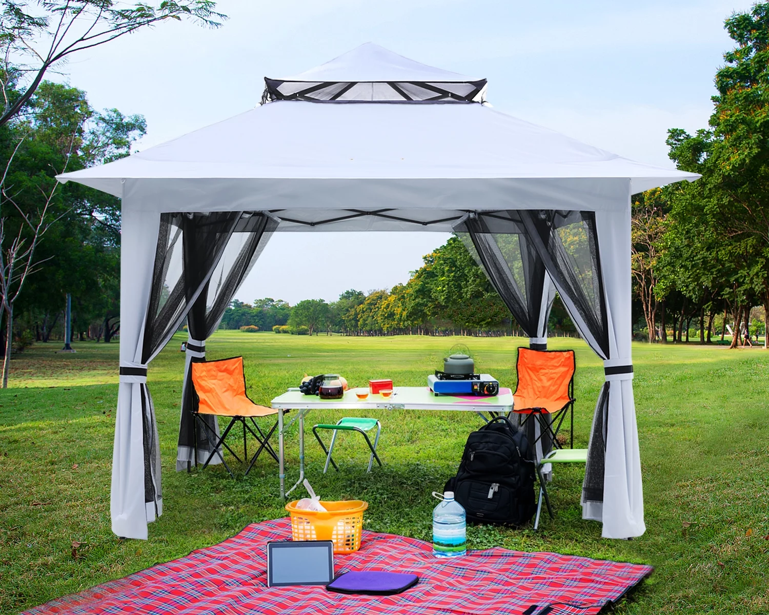 ABCCANOPY 13'x13' Gazebo Tent Outdoor Pop up Gazebo Canopy Shelter with Mosquito Netting, Brown