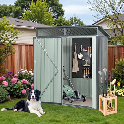 NicBex 6×5 Resin Outdoor Storage Shed with Floor & Window– All-Weather Lockable Small Tool Shed