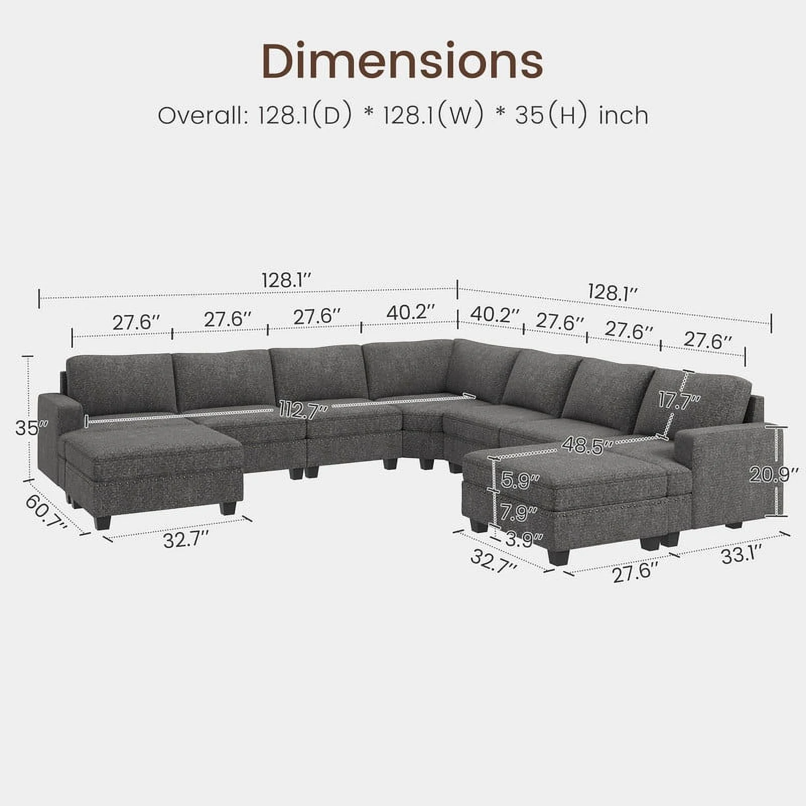 Nolany Modern Corner Modular Sectional Sofa with Movable Storage Ottoman for Living Room, Light Grey