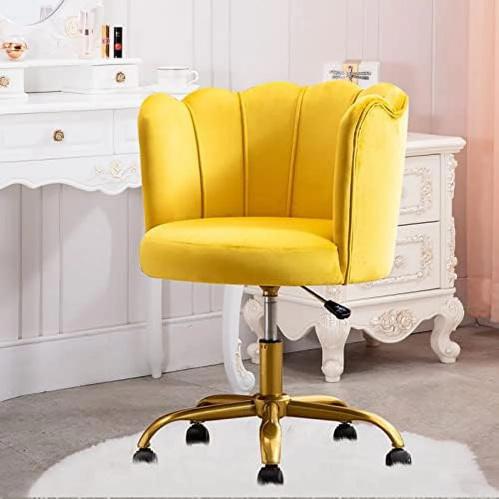 TJUNBOLIFE Velvet Desk Chair  Modern Upholstered Home Office Computer Chair with Gold Base  Elegant Vanity Chair Cute Swivel Chair for Womens Girls