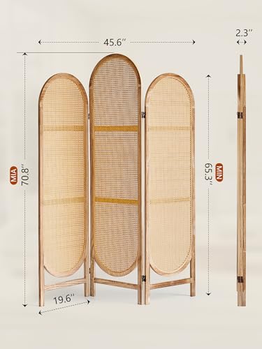 3 Panel Room Dividers and Folding Privacy Screens, Hand-Made Rattan Room Divider with Bi-Directional Hinge