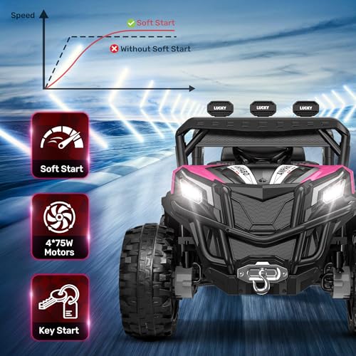 ANPABO 24V 4X4 Ride on Car Truck w/Remote Control, 4WD/2WD Switchable Kids UTV, 19" Spacious Seat, 4 Shock Absorbers, Soft Start, Music Player