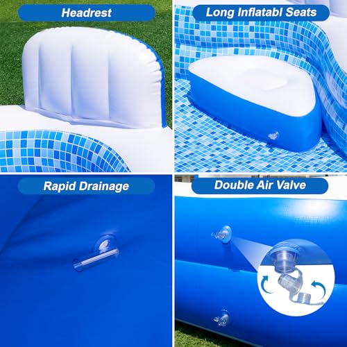 Large Inflatable Swimming Pool for Kids Adults, 121" X 90" X 22" Oversized Thickened Kiddie Pools Family Blow-Up Pool with Pump Seat