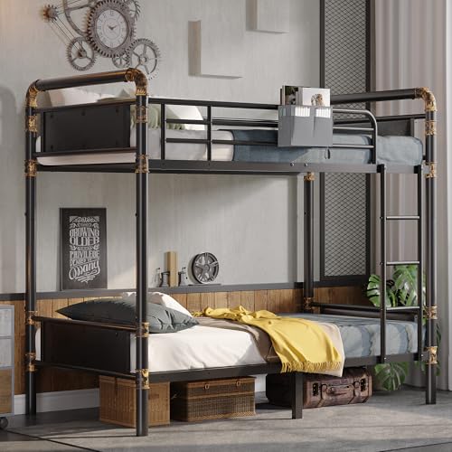 2 IN 1 Metal Bunk Bed Twin Over Twin, Convertible Twin Bunk Beds into 2 Individual Twin Size Bed for Kids Adults, 14.8" High Guard Rail
