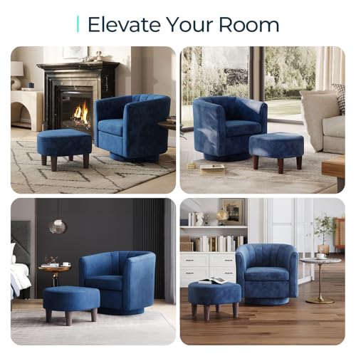 LINSY Swivel Accent Chair Ottoman Set: Velvet Small Barrel Chair with Foot Rest