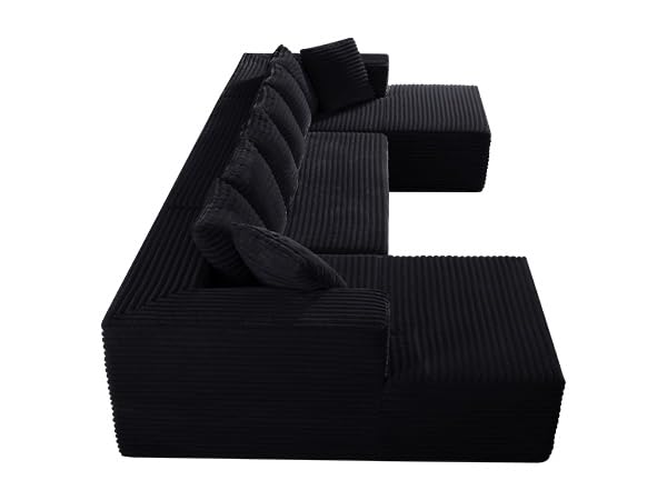 131" Modular Sectional Sofa Cloud Couch, Corduroy Memory Foam Black Sectional Couches for Living Room, Modern Deep Seat Boneless Sofa