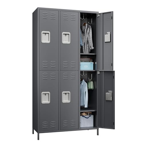 6 Door Metal Storage Locker 18 Hooks,Metal Locker for Employees with Lock for School Garage Office Gym Bedroom,Assembly Required