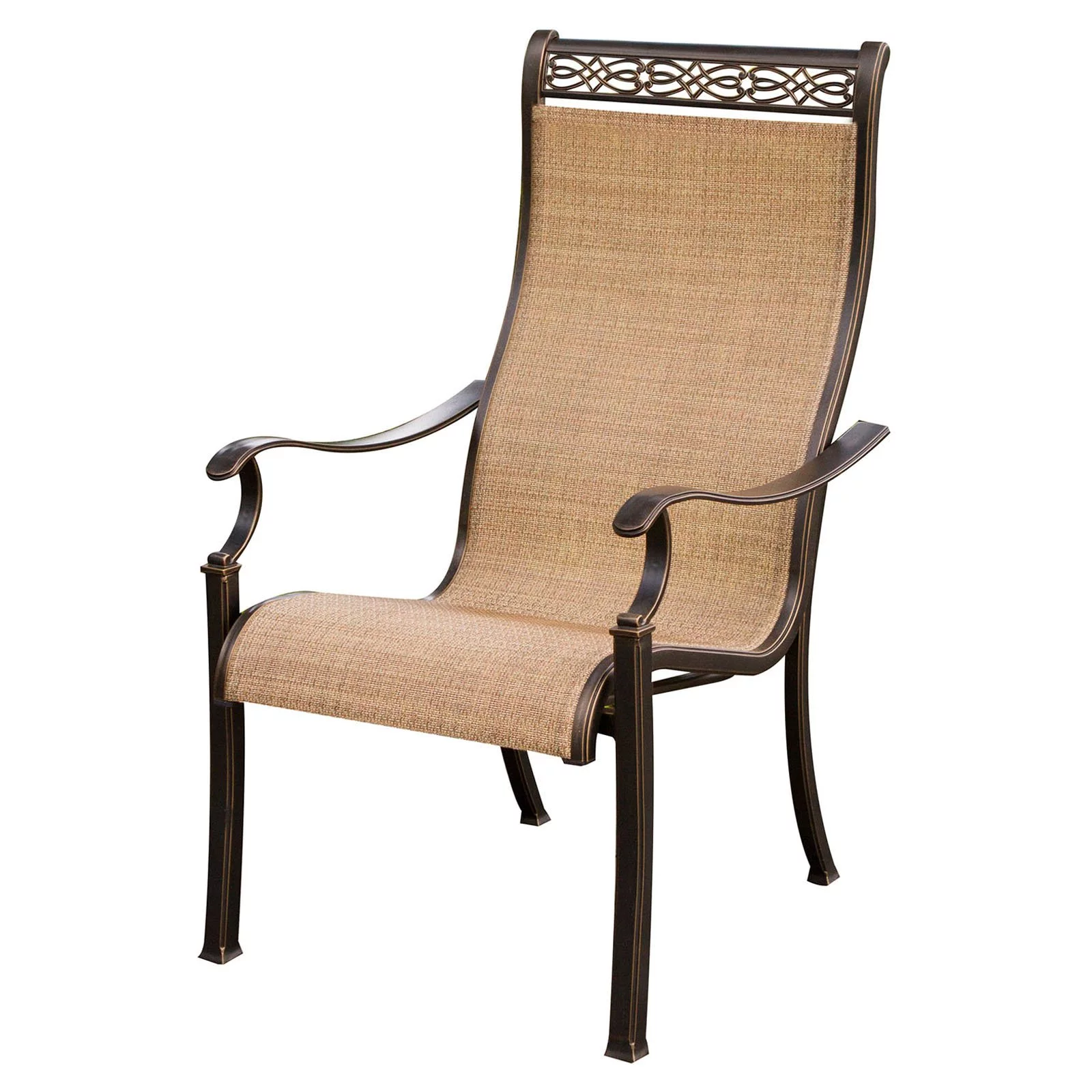 Hanover Outdoor Monaco 7-Piece Tile-Top Dining Set with Sling Stationary Chairs and Umbrella with Stand, Cedar
