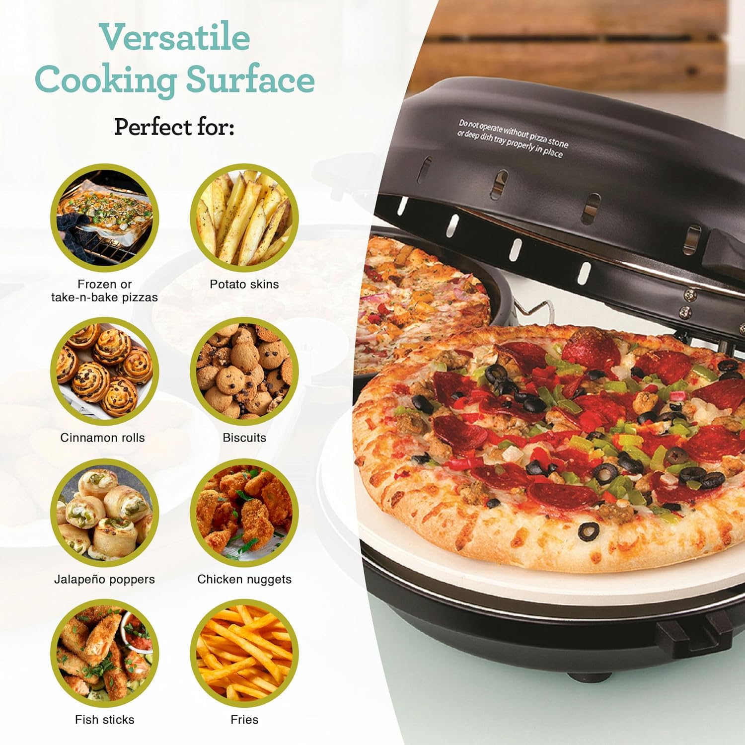 Euro Cuisine PM600 Crispy Crust 12" Rotating Pizza Maker with Stone & Baking Pan, Electric Pizza Oven Countertop