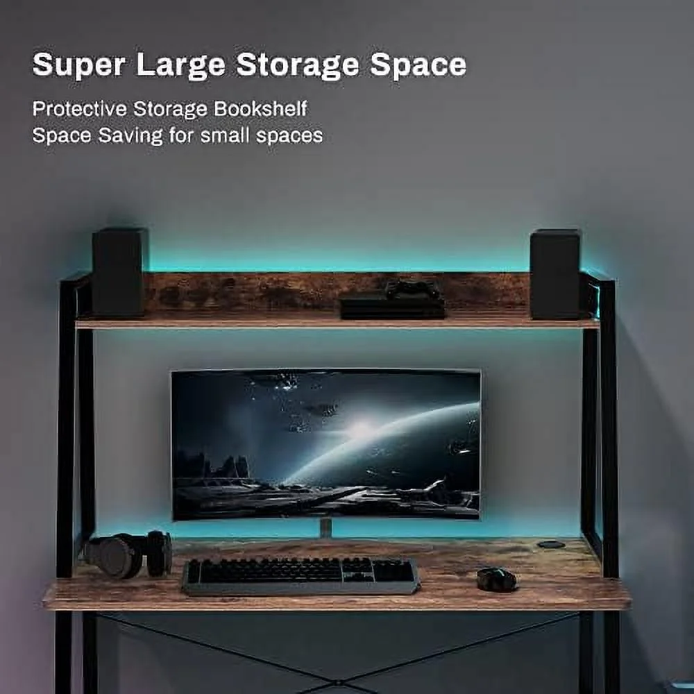 Small Computer Ladder Desk with  Shelves  43 Inch 2-Tier  Office Students Study Writing PC Gaming Table with Bookshelf  Workstation for Space Saving
