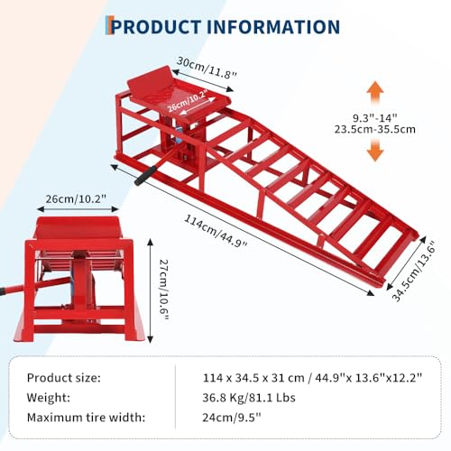 2PCS Hydraulic Car and Truck Service Ramps,11023 Lbs (5 Tons) Capacity, Portable Lifts Ramps for Oil Changes, Adjustable Lift Height 9.8" to 16.21"