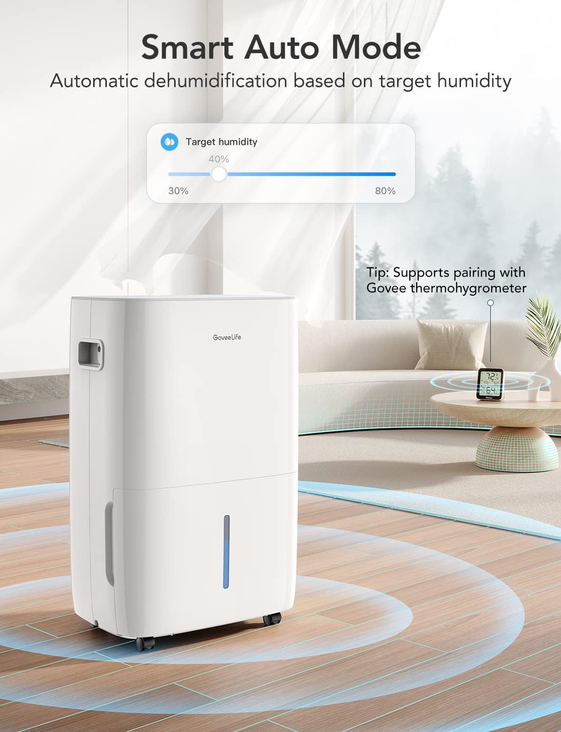 GoveeLife Smart Dehumidifier for Basement 4,500 Sq.Ft, 50 to 109 Pint Auto Humidity Control, Drain Hose, 2.0Gal Bucket