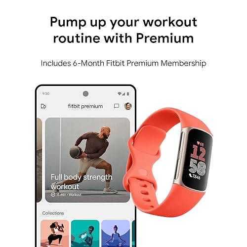 Fitbit Charge 6 Fitness Tracker with Google apps, Heart Rate on Exercise Equipment, 6-Months Premium Membership Included, GPS, Health Tools and More