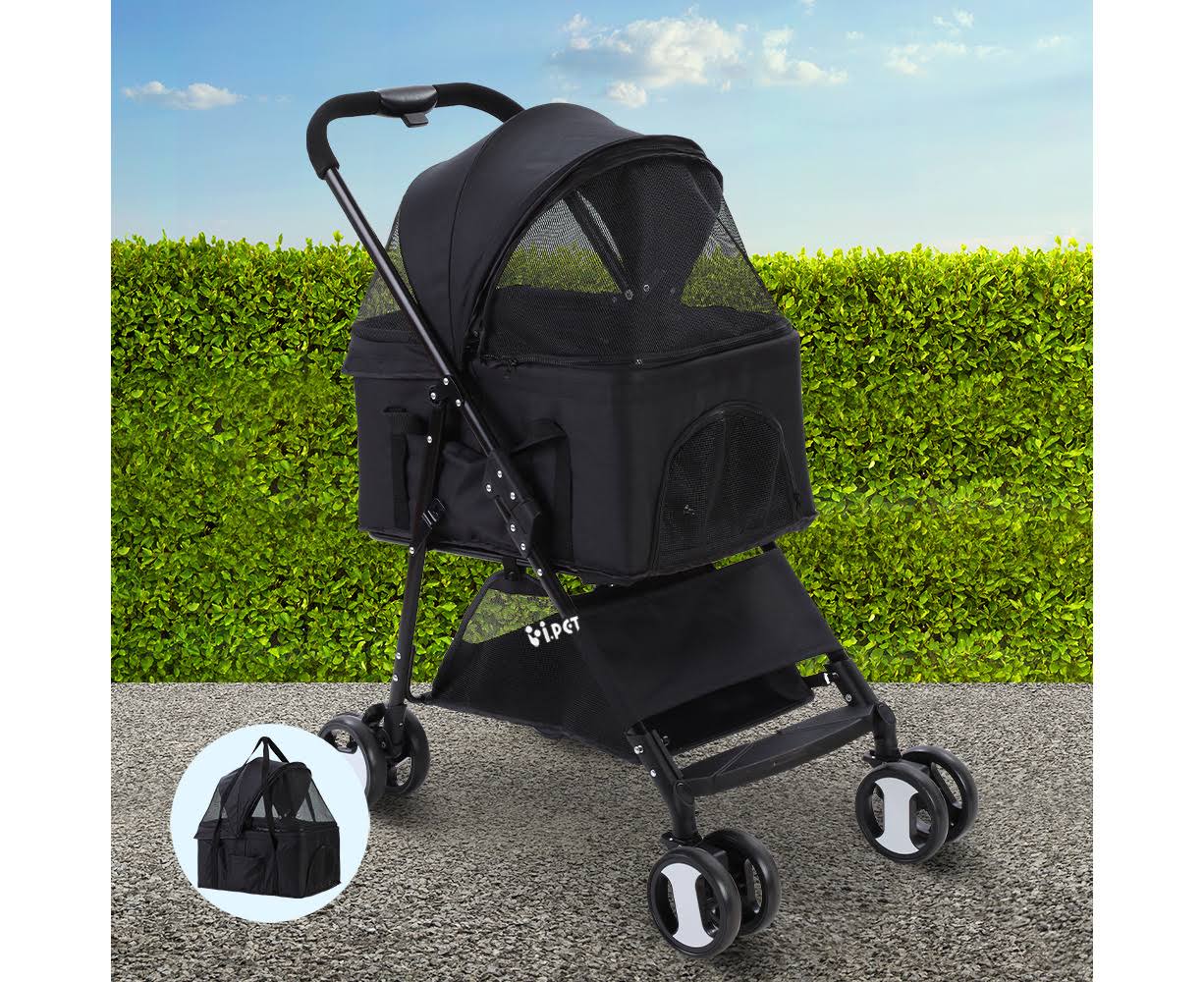i.Pet Pet Stroller Dog Carrier Foldable Pram 3 in 1 Middle Size Black