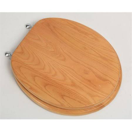 Plumbing Technologies 5F1R2-17CH Designer Solid Round Oak Wood Toilet Seat with Chrome Hinges, Natural Red Oak,