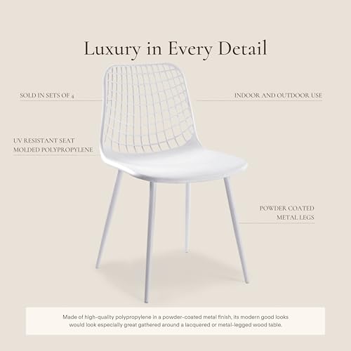 POLY & BARK Isla Modern Kitchen Chairs Set of 4 - Plastic Dining Chair with Metal Legs