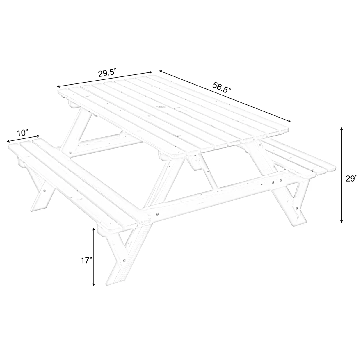 Outdoor Wooden Patio Deck Garden 6-Person Picnic Table, for Backyard, Garden