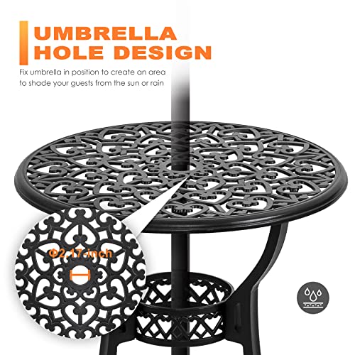 NUU GARDEN 3 Piece Bistro Set Outdoor, All Weather Cast Aluminum Patio Bistro Sets Patio Table and Chairs Set of 2 with Umbrella Hole for Yard