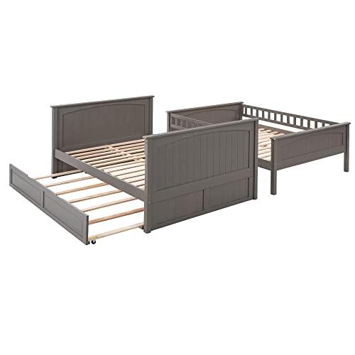 Ball & Cast Twin-Over-Twin Bunk Bed with Twin-Size Trundle and 3 Storage Stairs,Wood Bunkbed w/Full-Length Guardrails,Slat Support