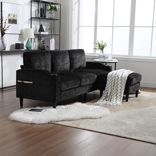 77'' Convertible Sectional Sofa Couch, L Shaped Couch 3 Seat Sofa Sectional with Reversible Storage Ottoman Bench & Cup Holder