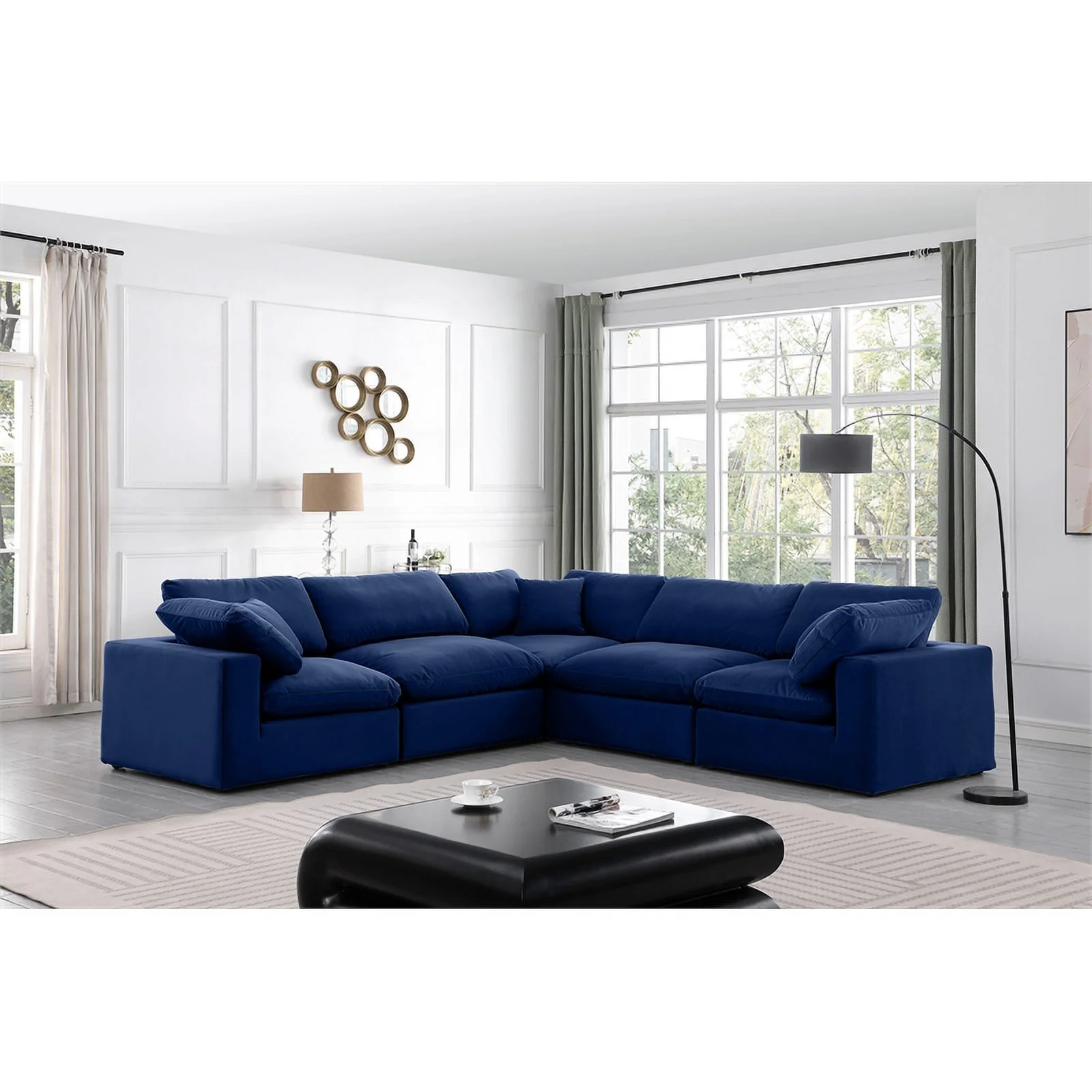 Meridian Furniture Comfy Navy Velvet Modular Sectional