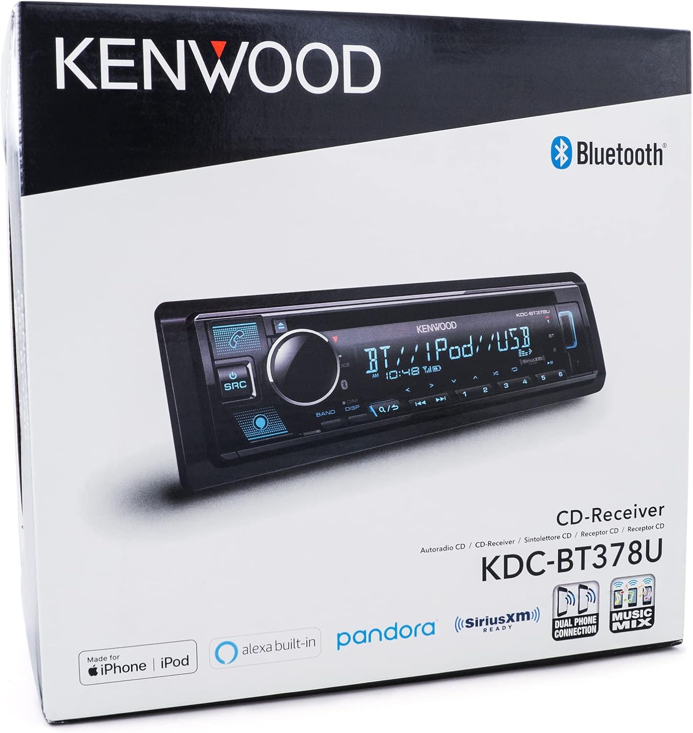 KENWOOD KDC-BT378U CD Car Stereo Receiver with Bluetooth, AM/FM Radio, Variable Color Display, Front High Power USB, Alexa Built in