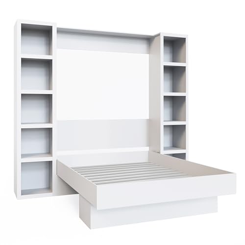 Oakland Living Easy-Lift Queen Murphy Wall Bed in Brown Wood Grain with Two Bookshelves