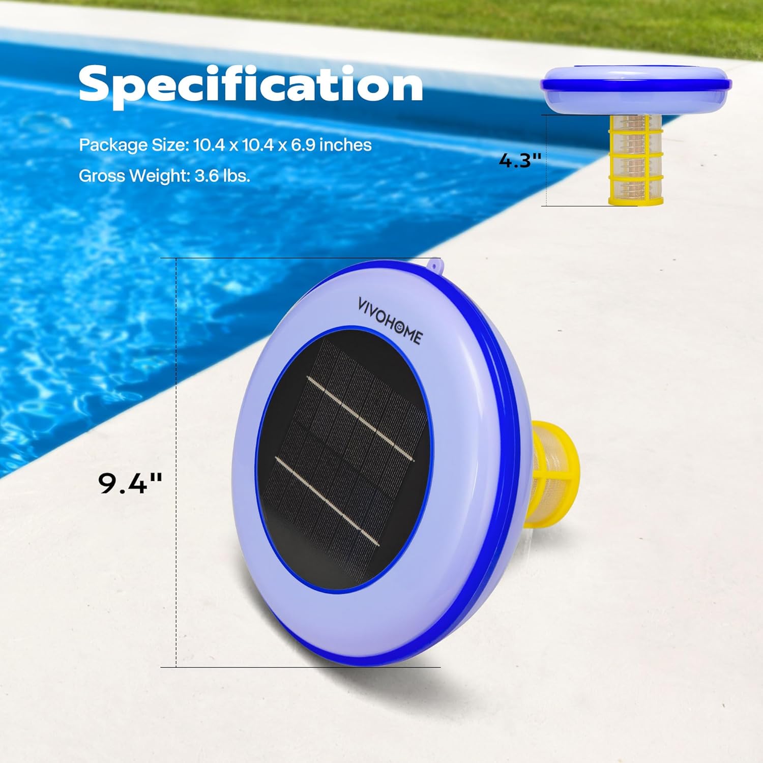 VIVOHOME Solar Pool Ionizer Chlorine-Free Sun Shock & Water Purifier Automatic Pool Cleaner Up to 35,000 Gal - Round