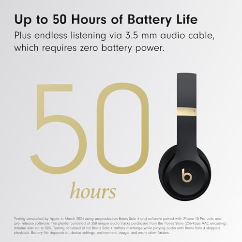 Beats Solo 4 - Wireless Bluetooth On-Ear Headphones, Apple & Android Compatible, Up to 50 Hours of Battery Life - Black & Gold
