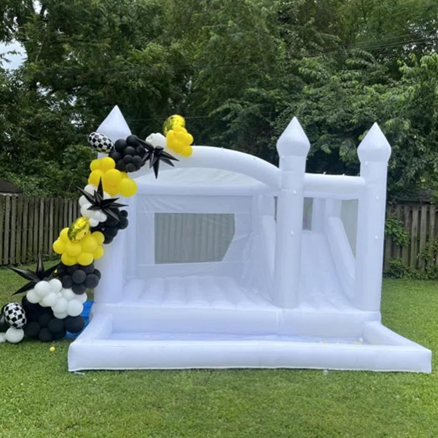 White Bounce House with Slide Ball Pit Blower Oxford Cloth Inflatable 15FTx 13FT Large White Bounce House Bouncy Castles for Kids Adult Birthday