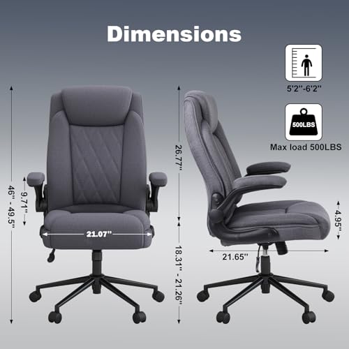 ralex-chair Big and Tall Fabric Office Chair -500 lb Heavy Duty Office Chair for Big Man, High Back Executive Office Desk Chair with 120&deg