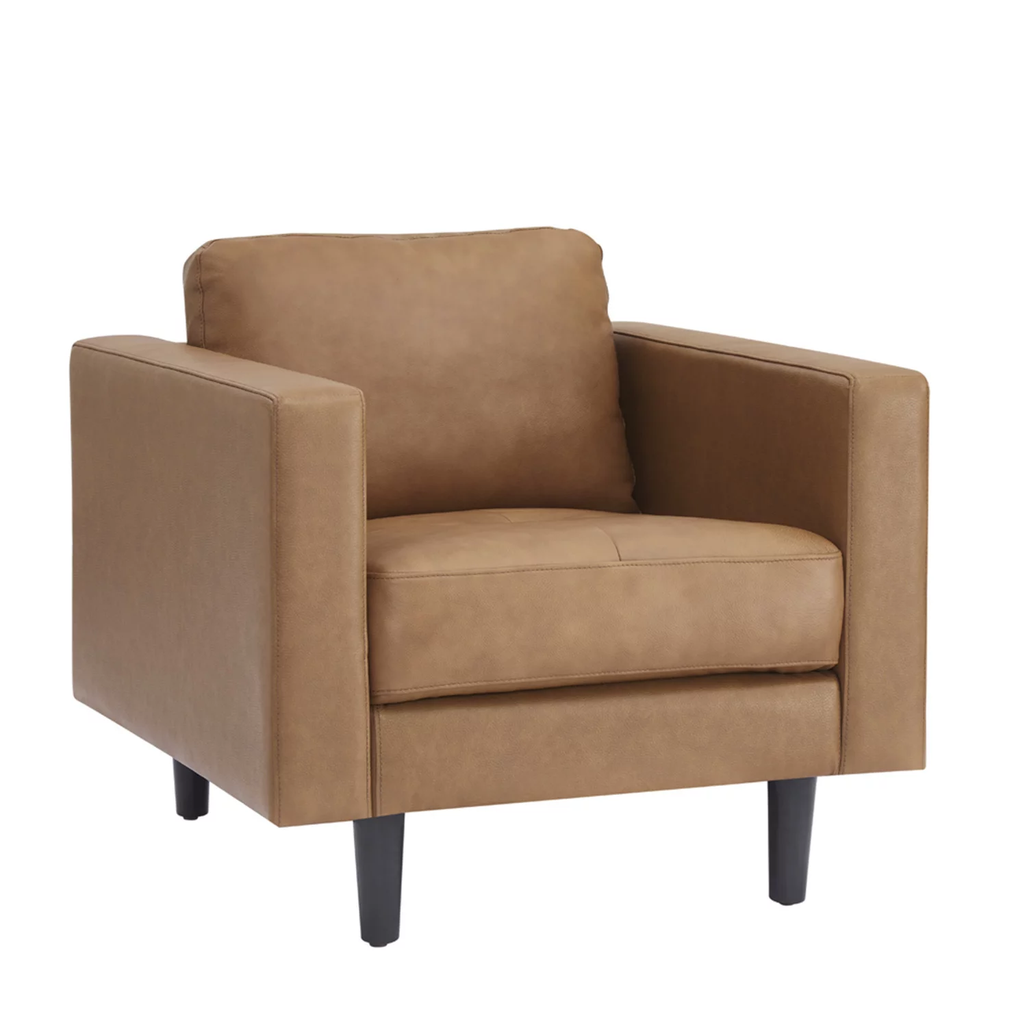 Naomi Home Marisa Top Grain Genuine Leather Mid-Century Sofa Set of 3, Chair/Loveseat/Sofa, Tan