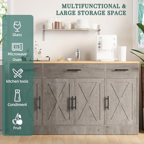 Shintenchi Buffet Cabinet with Storage,53.4" Large Kitchen Storage Cabinet with 3 Drawers and 4 Doors