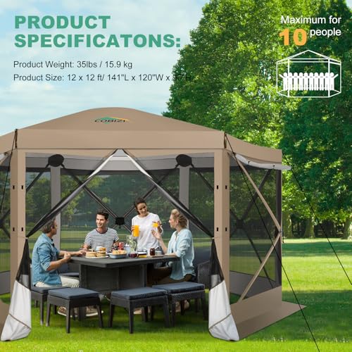 COBIZI 12x12ft Pop up Gazebo Screen Tent Screen House for Camping, Camping Outdoor Screened Gazebo, Canopy Tent