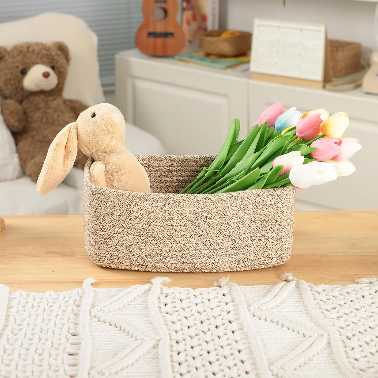 AllWays Plaza Small Storage Baskets for Organizing | Closet Organizer Bins | Shelf Toy Basket | Woven Rope Baskets | Cube Decorative Box | Shallow