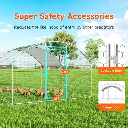 Chicken Coop Large Metal Chicken Run Poultry Cage with Water-Resident and Anti-UV Cover for Duck Rabbit House Outdoor Walk-in Chicken Pen for Yard