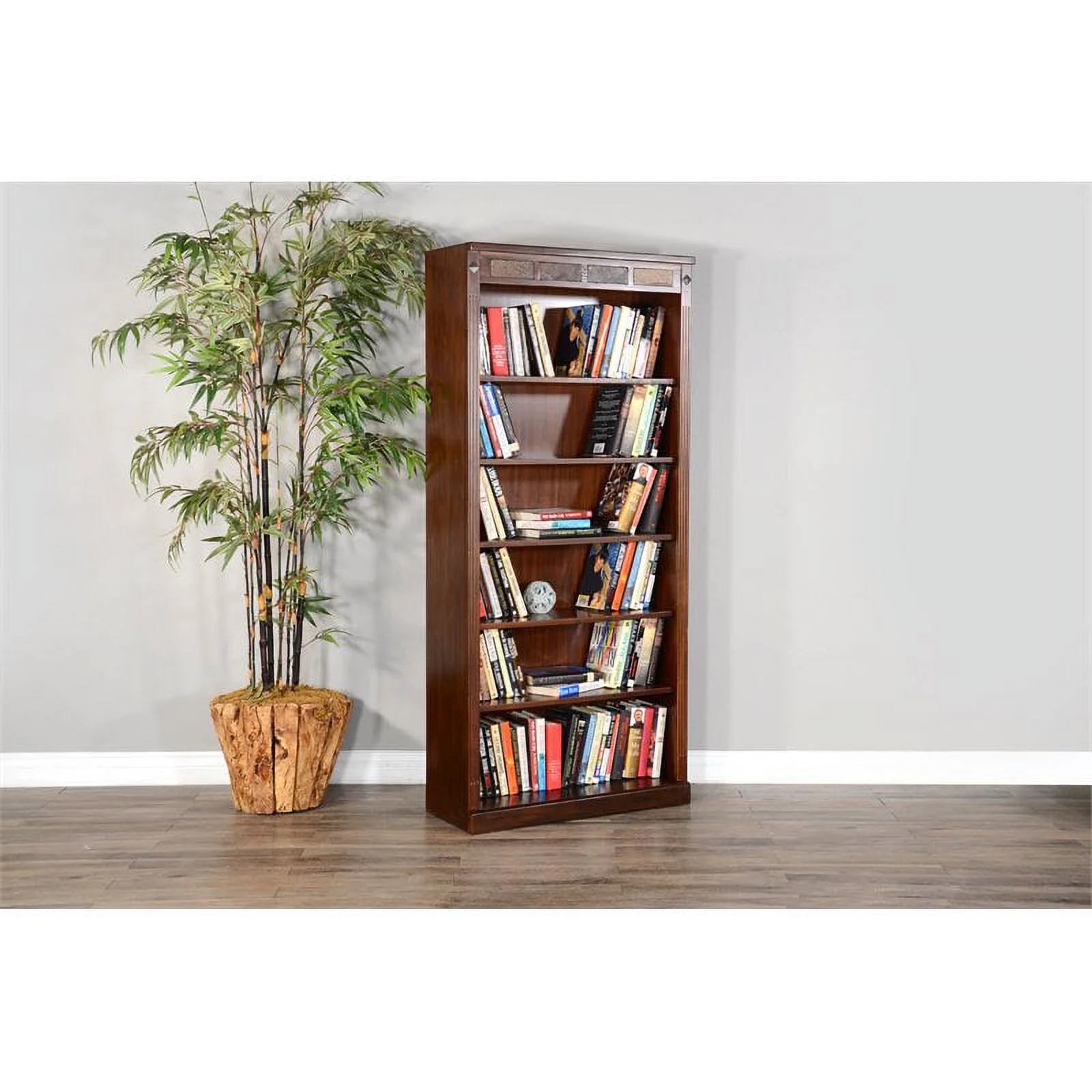 Pemberly Row 72" Traditional Wood Bookcase in Dark Chocolate